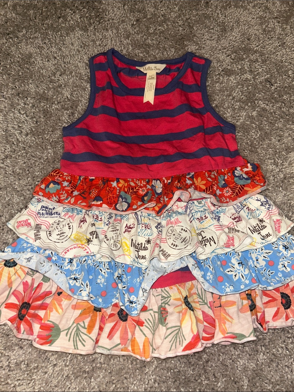 Matilda Jane Pink & Navy Striped Ruffle Tank with Multi-Print Layers